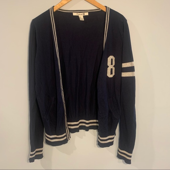 💞$5 Bundle Price💞 Forever 21 Varsity Style Navy Knit Cardigan - Picture 2 of 4